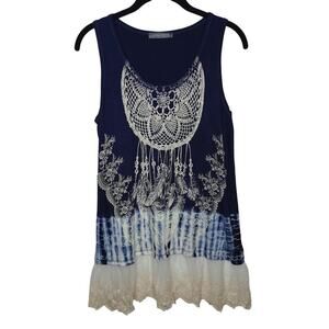 Vocal Voice of California TUNIC TANK Small Dream Catcher Lace Feathers Crystal